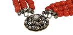 Bloedkoraal dieprode antieke ketting 14k gouden slot diamant, Verzenden, Goud, Ketting, Met edelsteen