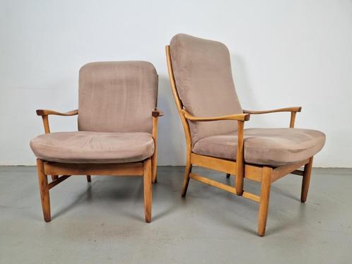 Set 2 vintage beuken fauteuil farstrup casa alcantara ´60, Huis en Inrichting, Fauteuils, Gebruikt, Hout, Stof, Overige materialen