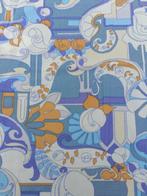 Vintage tricot stof blauw wit bruin print 120x150 (11600), Ophalen of Verzenden, Nieuw, 30 tot 200 cm, 120 cm of meer