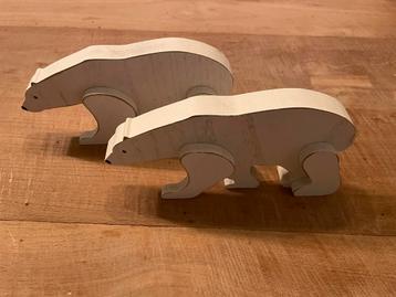 2 Houten Witte IJsberen - Decoratie beschikbaar voor biedingen