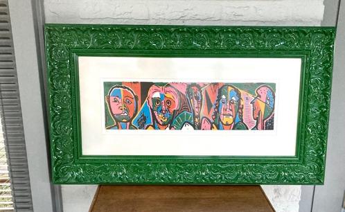 "De jubilarissen": zeefdruk van Twan de Vos met houten lijst, Antiek en Kunst, Kunst | Litho's en Zeefdrukken, Ophalen of Verzenden