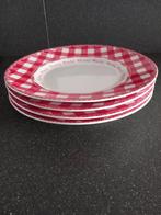 4 borden met rood geblokte rand, Ophalen of Verzenden, Zo goed als nieuw, Bord(en), Overige stijlen