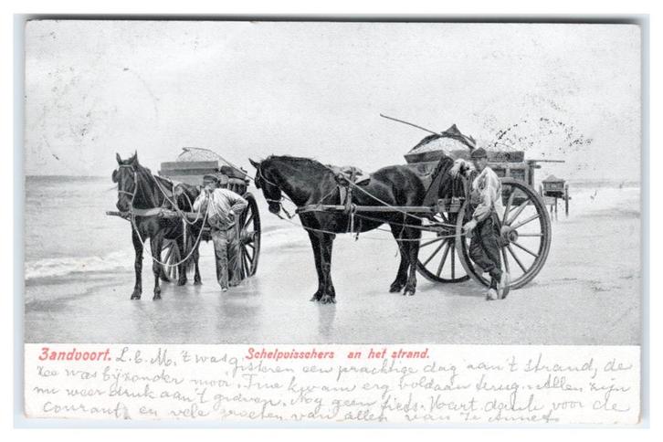 Zandvoort, Schelpvisschers aan het strand, Verzamelen, Ansichtkaarten | Nederland, Gelopen, Noord-Holland, Voor 1920, Verzenden