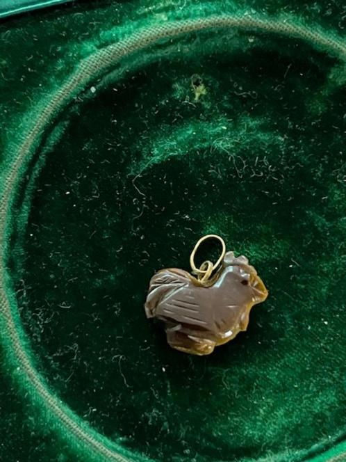 tijgeroog hangertje kip met zilverkleurig hangeroog, Sieraden, Tassen en Uiterlijk, Kettinghangers, Zo goed als nieuw, Steen of Mineraal