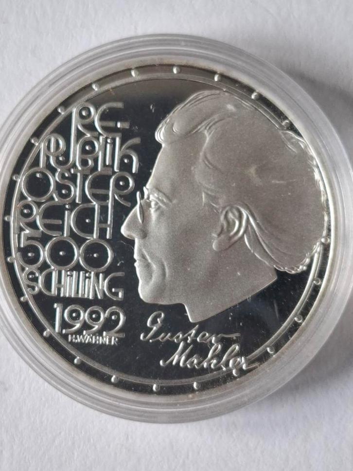 Zilveren 500 Shilling 1992 Oostenrijk Gustav Mahler. PROOF., Postzegels en Munten, Munten | Europa | Niet-Euromunten, Losse munt