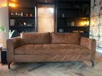 Camelkleurige 3-zitsbank zo goed als nieuw, Ophalen, Leer, Zo goed als nieuw, Rechte bank