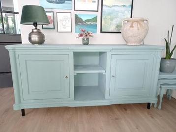 dressoir krijt blauw wandmeubel kast metalen zwarte pootjes 