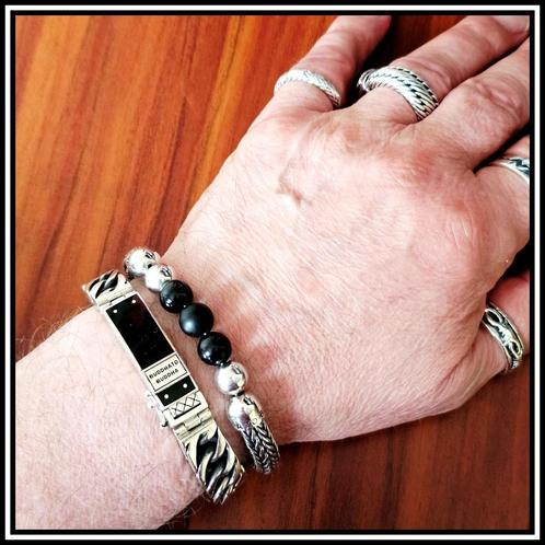 ELLEN Beads Onyx     Buddha to Buddha armband maat  F, Sieraden, Tassen en Uiterlijk, Armbanden, Zo goed als nieuw, Zilver, Zwart