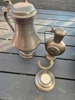 Antieke Tinnen Kan en Oliekan met Onderzetter, Antiek en Kunst, Antiek | Tin, Ophalen of Verzenden