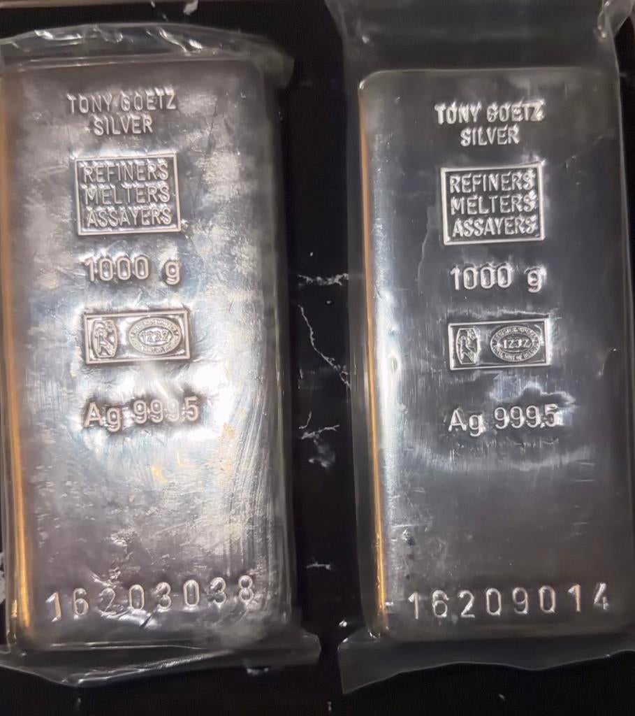 2x Tony Goetz Zilverbaren / zilverbaar 1000g / 1KG / GESEALD, Postzegels en Munten, Ophalen of Verzenden, Zilver