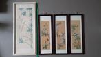 Aziatisch / japans schilderij vogeltjes op zijde vintage 4x, Antiek en Kunst, Kunst | Niet-Westerse kunst, Ophalen of Verzenden