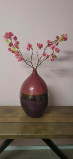 Mooie grote vaas, aubergine, fuchsia en bruin gouden band, Overige kleuren, Ophalen of Verzenden, Minder dan 50 cm, Glas