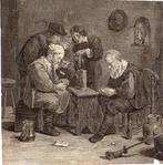 gravure mannen spelen kaart rond tafel n. Teniers 19e eeuw, Antiek en Kunst, Verzenden