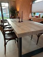 Robuuste steigerhouten eettafel 220 cm industrieel, Ophalen, 200 cm of meer, 50 tot 100 cm, Zo goed als nieuw