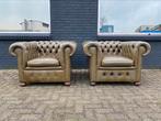 Twee Chesterfield club fauteuils olijf groen GRATIS BEZORGD, Ophalen of Verzenden, Gebruikt, 75 tot 100 cm, Leer