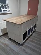 Stevige werktafel/ keuken eiland op wielen, Huis en Inrichting, Ophalen, Gebruikt, 75 cm of meer, Wit