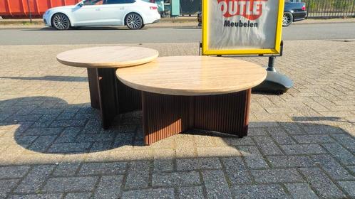 ⚠️LET OP⚠️Eleonora Salontafel Sara Travertin/Mangohout -50%, Huis en Inrichting, Tafels | Salontafels, Nieuw, Minder dan 50 cm