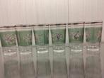 Set van 6 vintage italiaanse likeur glazen  - groen met goud, Antiek en Kunst, Antiek | Glas en Kristal, Ophalen of Verzenden