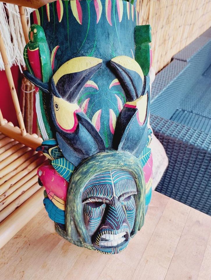 Polynesische Hawaïaanse houten tiki masker, Antiek en Kunst, Kunst | Beelden en Houtsnijwerken, Ophalen of Verzenden