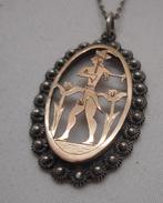 Zilveren ketting met antieke hanger met goud nr.1541, Sieraden, Tassen en Uiterlijk, Antieke sieraden, Verzenden, Zilver, Ketting