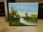 mooi klein olieverf schilderij boerderij landschap, Antiek en Kunst, Kunst | Schilderijen | Klassiek, Ophalen of Verzenden