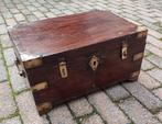 India antieke teak houten kist met koperbeslag, Minder dan 50 cm, Gebruikt, Verzenden, Teakhout
