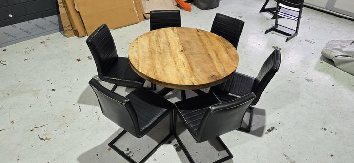 Ronde eettafel met 6 stoelen - 120cm, Huis en Inrichting, Complete eetkamers, Gebruikt, 4 tot 6 stoelen, Ophalen