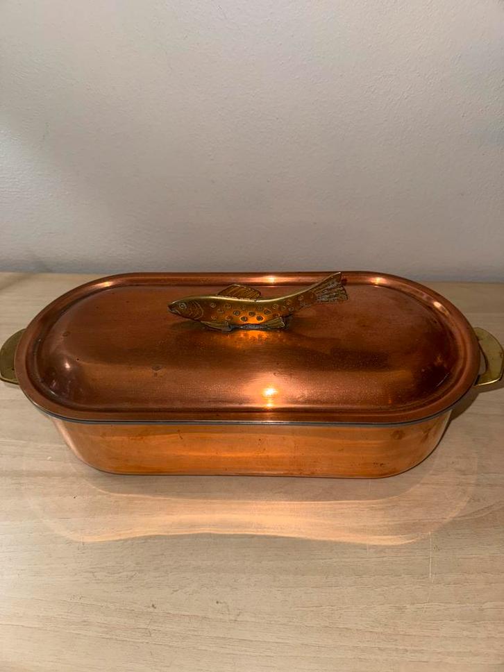 Koperen Vispan met Bronzen Vis, Antiek en Kunst, Antiek | Koper en Brons, Koper, Ophalen of Verzenden