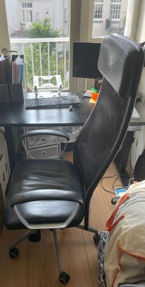 Ergonomische Bureaustoel – Hoge Rugleuning, Mesh en Leder, V, Huis en Inrichting, Bureaustoelen, Gebruikt, Bureaustoel, Zwart