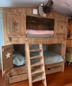 Boomhut Bed Stapelbed met Uitschuifbed, Huis en Inrichting, Slaapkamer | Bedden, Ophalen, 90 cm, Eenpersoons, Bruin