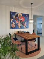 Houten Tafel met Zwarte Stalen Poten 160x90, Ophalen, 50 tot 100 cm, 150 tot 200 cm, Vier personen
