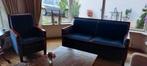 Diepblauwe Nantes bank met 2 fauteuils, Ophalen of Verzenden, Gebruikt, Stof, Klassiek