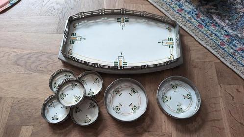 Vintage Art Deco serveerset – jaren ‘30 stijl, Antiek en Kunst, Antiek | Servies compleet, Ophalen of Verzenden