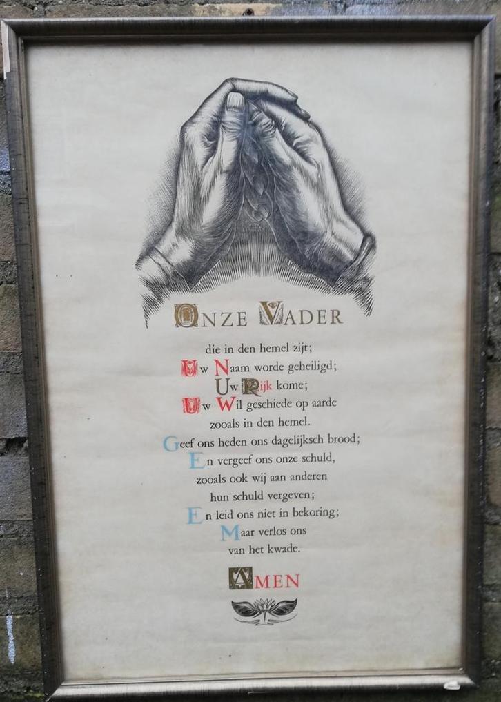 Onze Vader. Hout gravure. 1939. J. TH. GIESEN (1900-1982)., Verzamelen, Religie, Gebruikt, Overige typen, Ophalen
