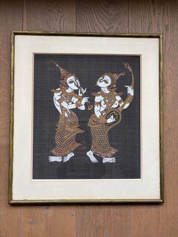 Oosters kunstwerk traditionele batik/wayang op stof beschikbaar voor biedingen