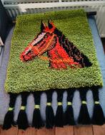 Vintage Wandkleed Paard - Handgeknoopt, Ophalen, Bruin, Rechthoekig, 50 tot 100 cm