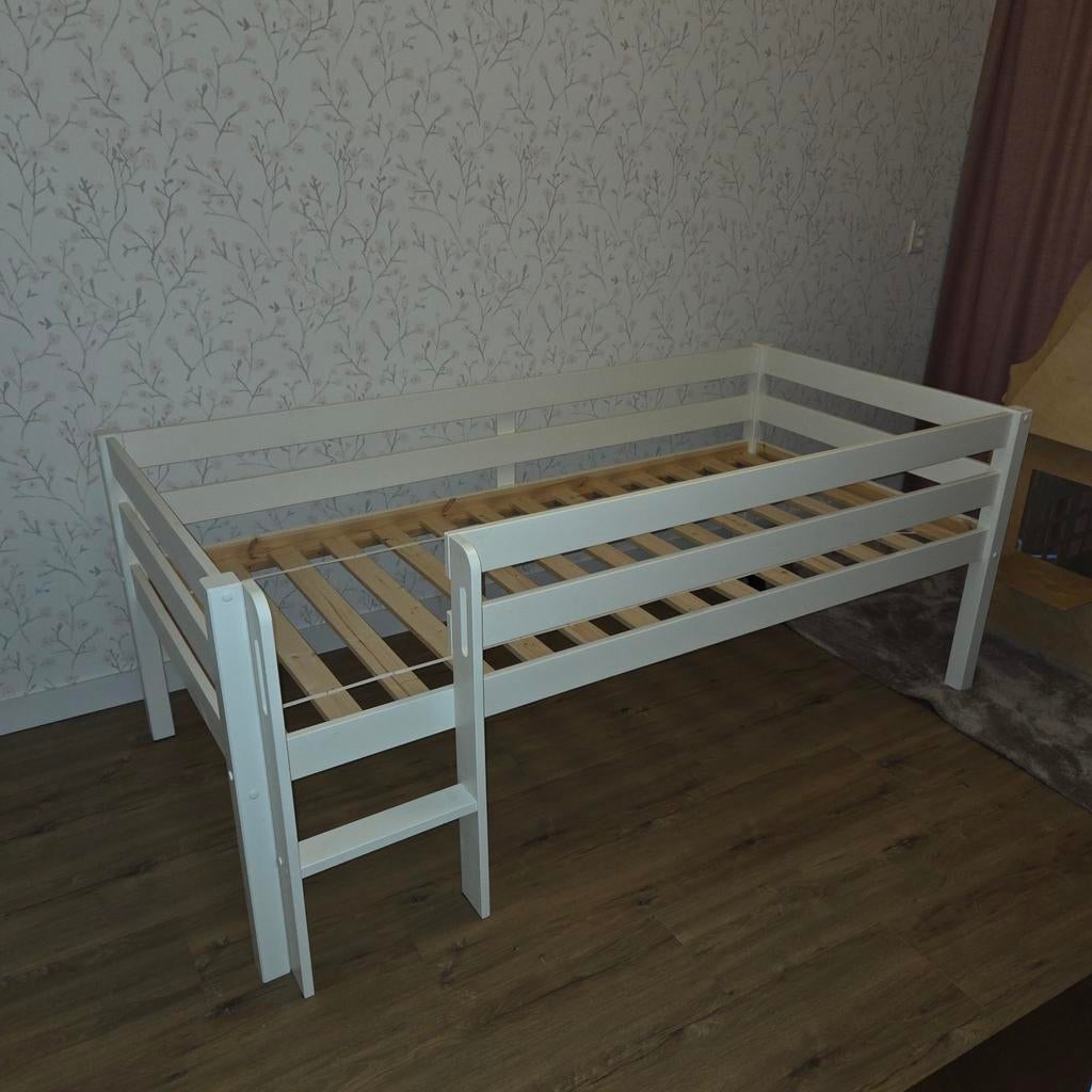 Kinderbedje 90x200 Vipack Pino Halfhoogslaper Wit, Ophalen, Halfhoogslaper