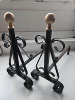 Twee paar haard bokken gietijzer messing koperen bollen, Ophalen of Verzenden
