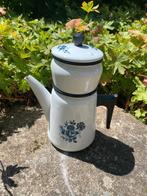Brocante emaille koffiepot/koffiekan wit/blauw gebloemd, Ophalen of Verzenden