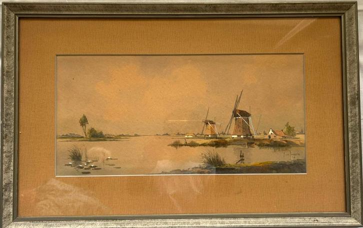 Aquarel van M. de Jongere in oude lijst, Antiek en Kunst, Kunst | Schilderijen | Klassiek, Ophalen