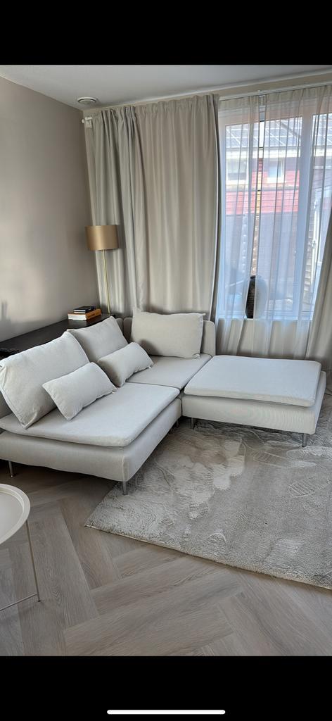 Soderhamn ikea lichtbeige 3 zits met poef, Huis en Inrichting, Banken | Sofa's en Chaises Longues, Gebruikt, Driepersoons, 150 tot 200 cm