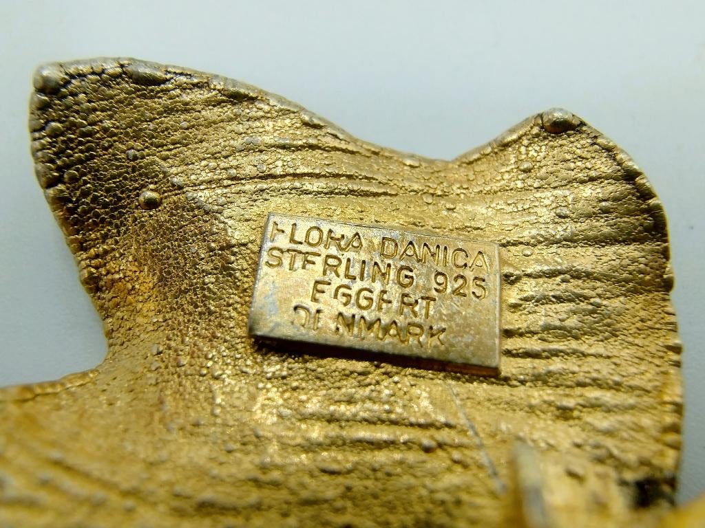 Zilveren design broche, Flora Danica, Eggert, Denemarken, Overige materialen, 4 tot 7 cm, Gebruikt, Info@zilverwebsite.nl