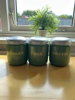 Antieke Reseda Groene Bussenset, Ophalen, Zo goed als nieuw, Overige materialen, Pot, Bus of Blik