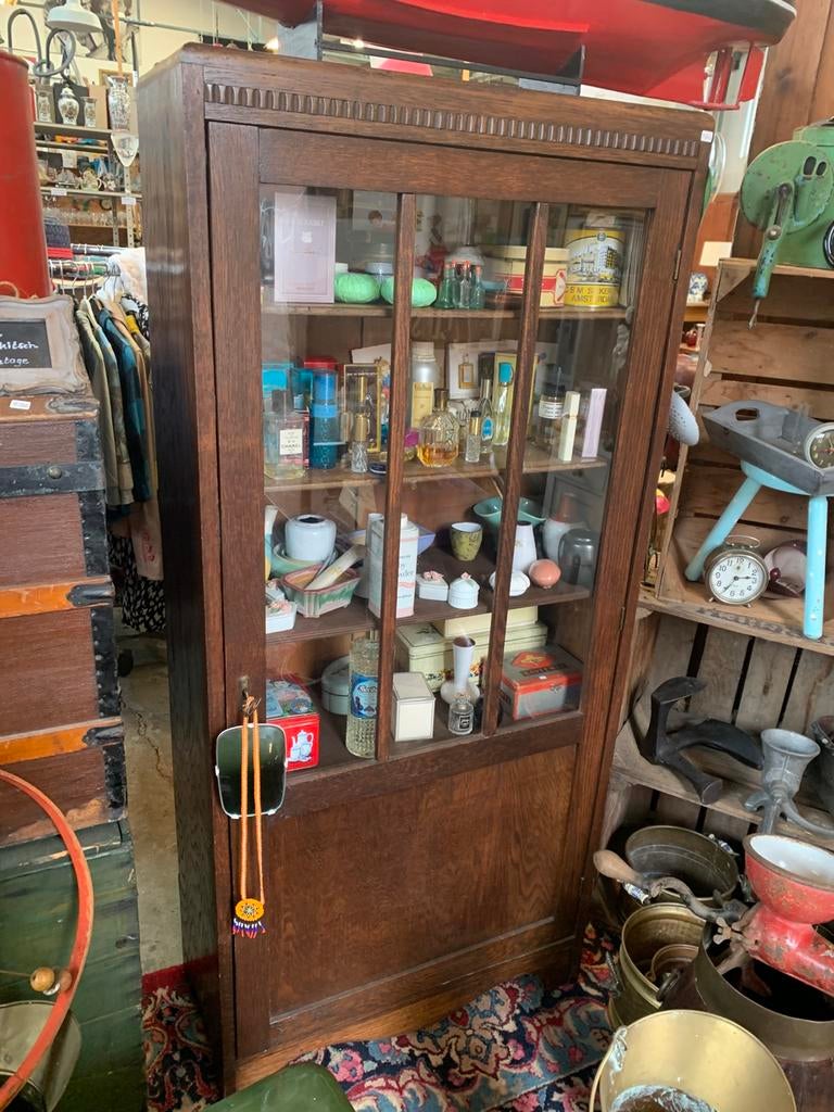 Kast brocante antieke eiken vitrinekastje buffetkastje, Antiek en Kunst, Antiek | Meubels | Kasten, Ophalen of Verzenden