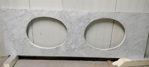 Marmeren Carrara wastafel, 185 x 62 cm & 2 wasbakken, Huis en Inrichting, Badkamer | Badkamermeubels, Zo goed als nieuw, Wasbak of Wastafel