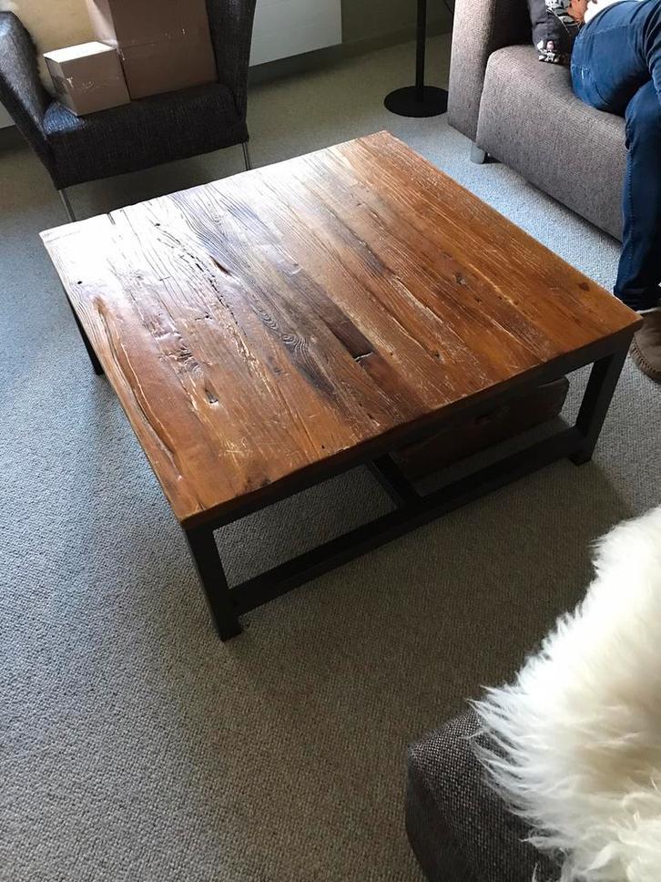 Mooie zware industrieel salontafeloud hout/metaal ZUIVER, Huis en Inrichting, Tafels | Salontafels, Zo goed als nieuw, Minder dan 50 cm