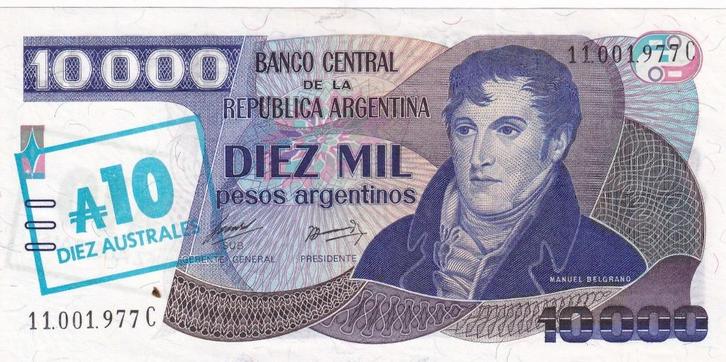 Argentinië 10 australes op 10.000 pesos argentinos 1985, Postzegels en Munten, Bankbiljetten | Amerika, Los biljet, Zuid-Amerika