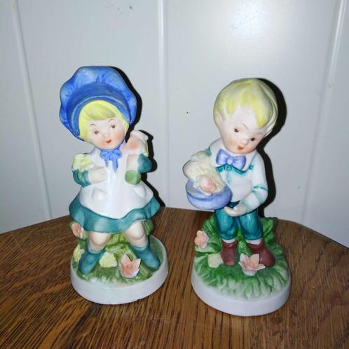 Vintage biscuit beeldjes jongen/meisje, Verzamelen, Beelden en Beeldjes, Zo goed als nieuw, Mens, Ophalen