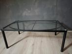 Zwarte salontafel glazen blad, Huis en Inrichting, Tafels | Salontafels, Ophalen, Gebruikt, 100 tot 150 cm, 50 tot 100 cm