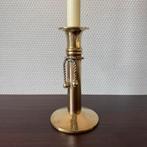 Vintage Messing Kandelaar met Geknoopt Touw Decor, Kerst, Ophalen of Verzenden, Koper of Brons